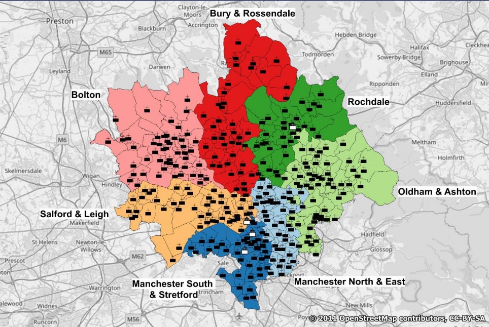 Map of diocese showing deaneries